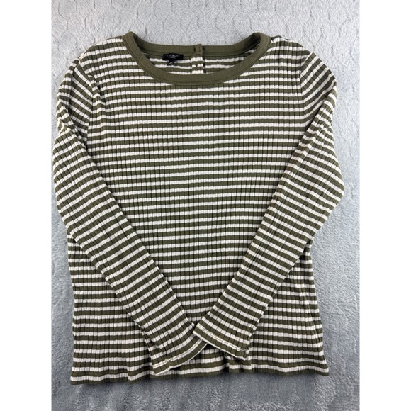 Talbots Tops - Talbots Petite Striped Ribbed Long Sleeve Top Womens XLP Olive Green White